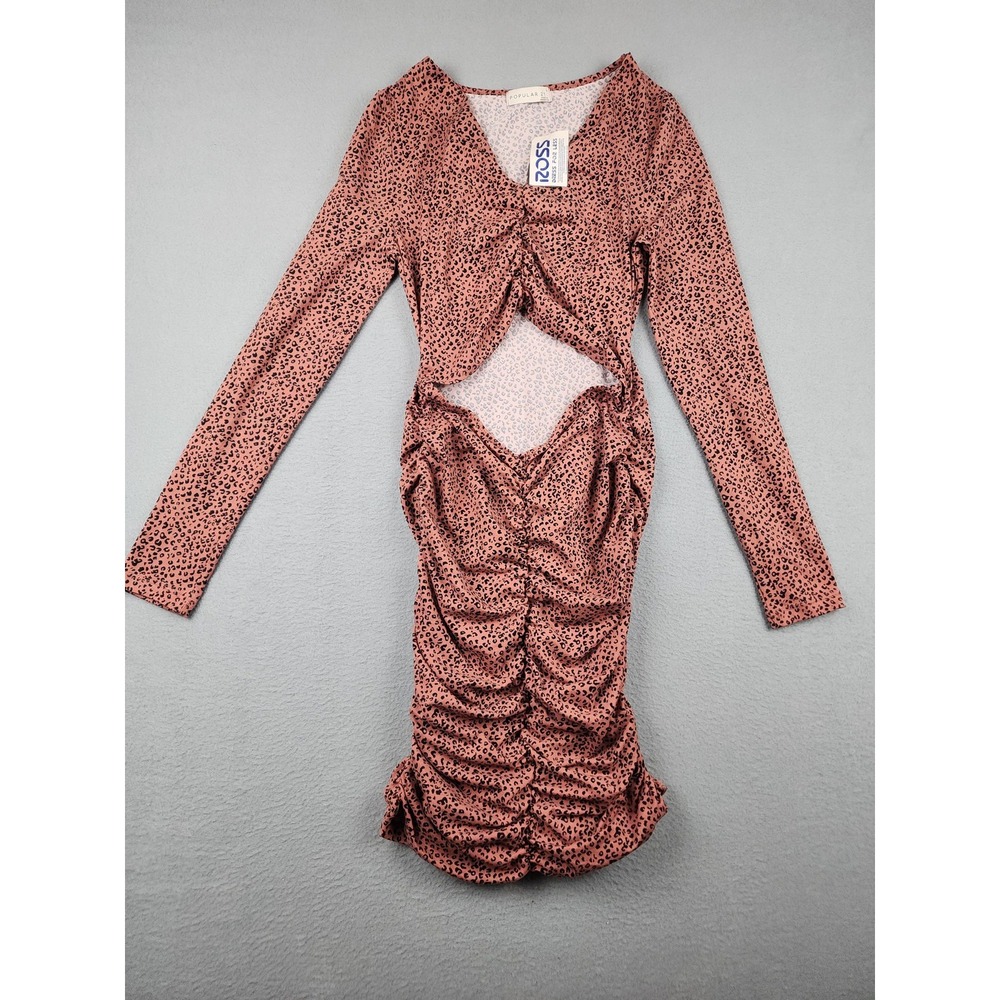 Popular 21 Dress Juniors Large Pink Leopard Cut Out Ruched Bodycon Mini Party